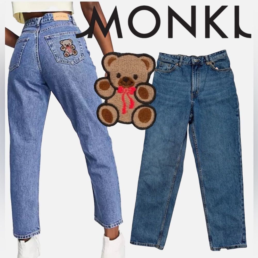 Monki Embroidery Jean Organic Cotton Balloon Leg High Rise Streetwear Denim Sz26